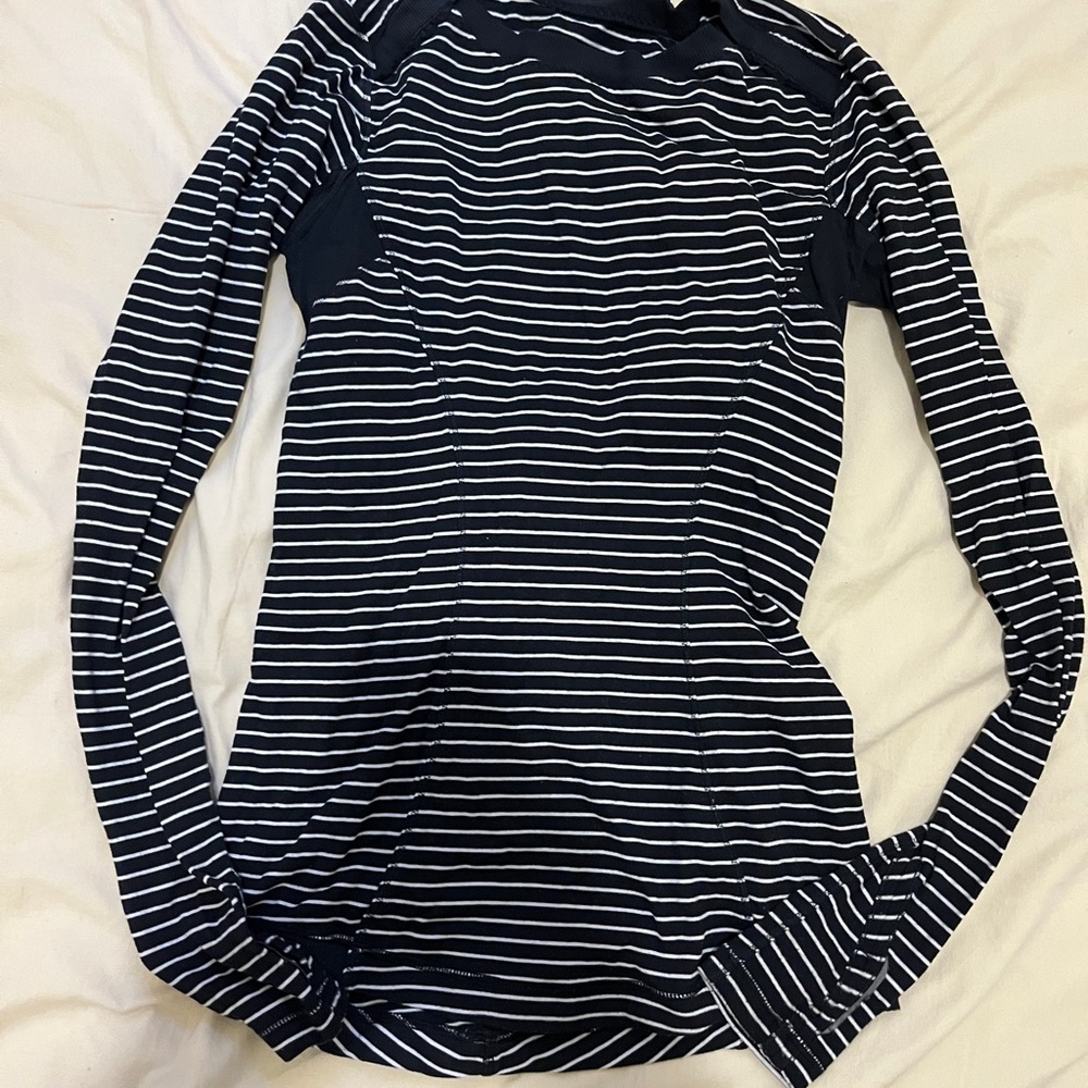 lululemon athletica Navy and White Striped Long Sleeve Top